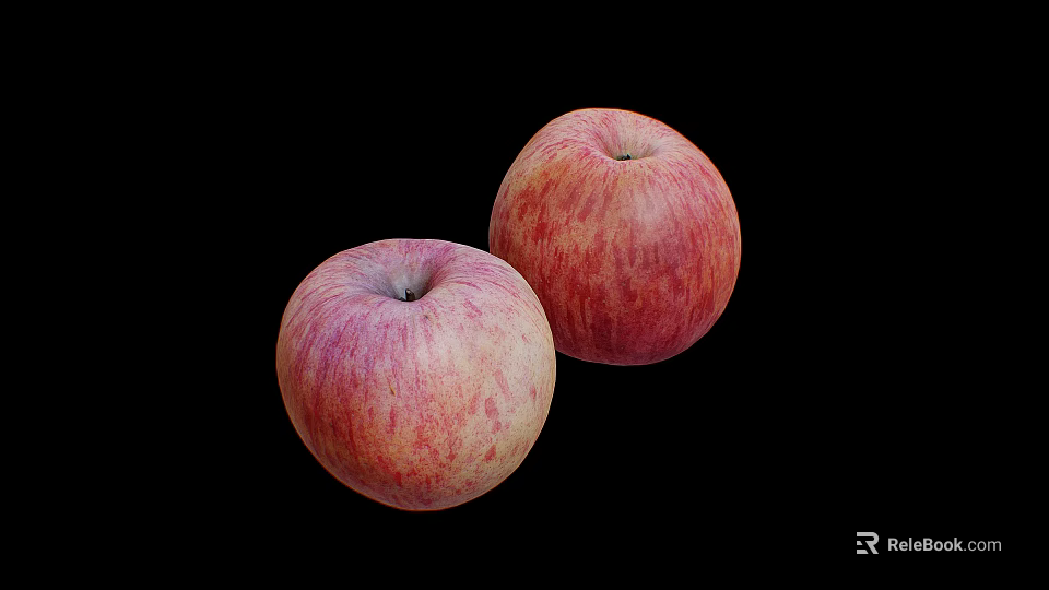 Two Fresh Ripe Red and Yellow Striped Apples on Black Background Healthy Snack 3d model 