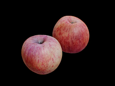 Two Fresh Ripe Red and Yellow Striped Apples on Black Background Healthy Snack 3d model