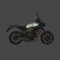 Green Motorcycle Parked Near Abandoned Building With Greenery And Cement Ground