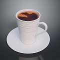 Freshly Brewed Coffee In White Striped Cup With Foam Art On White Saucer