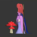 Magical Fairy With Red Hair Pink Purple Dress Red White Spotted Mushrooms Heart Shaped Staff