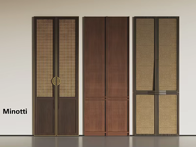 Minotti Modern Wardrobe Doors Design With Wooden Rattan Lattice And Metal Accents 3d model