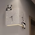 Square Panda Themed Wall Clock With Illuminated Edge And Clear Numbers 3d model
