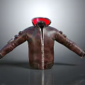 Brown Leather Jacket with Red Lining and Decorative Buttons on Sleeves 3d model