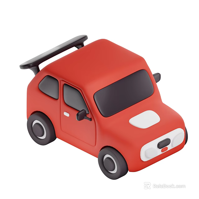 Red Cartoon Style Toy Car With Black Rear Spoiler White Hood And Black Wheels 3d model 