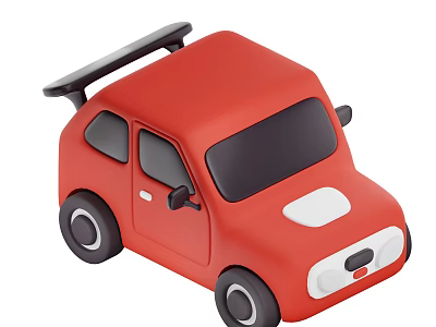 Red Cartoon Style Toy Car With Black Rear Spoiler White Hood And Black Wheels 3d model
