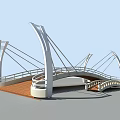 Modern Cable Stayed Bridge With White Arch Structure And Wooden Deck 3d model