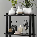 Modern Bathroom Shelf Unit With Toiletries Towels Candles And Decorative Bottles