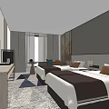 Modern Hotel Guest Room Interior With Washbasin Mirror TV Bed And Shower