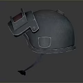 Weapon Helmet 3D Model with Blue Exterior Red Visor and Military Worn Texture