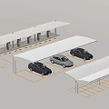 White Carport Canopies in Parking Lot Covering Black Cars With Yellow Lined Parking Spaces