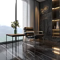 Modern Leather Leisure Chair with Metal Frame by Large Window and Mountain View