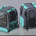 Gray And Turquoise Pet Carrier Backpack With Transparent Window And Rolled Accessories