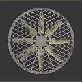 Industrial Metal Fan With Worn Texture Circular Mesh Guard And Yellow Blades