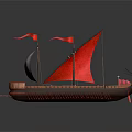 Traditional Wooden Ship With Red And White Sails Red Flags And Decorative Hull