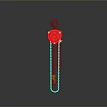 Red Metal Pulley With Hanging Chain And Hook On Dark Background