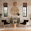 Bright Modern Living Dining Room Interior With Large Windows Comfortable Sofa Coffee Table And Green Plants