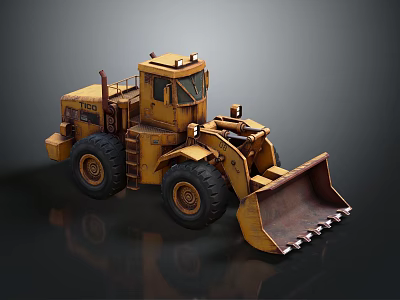 Yellow Construction Loader With Large Front Bucket And Heavy Duty Tires 3d model