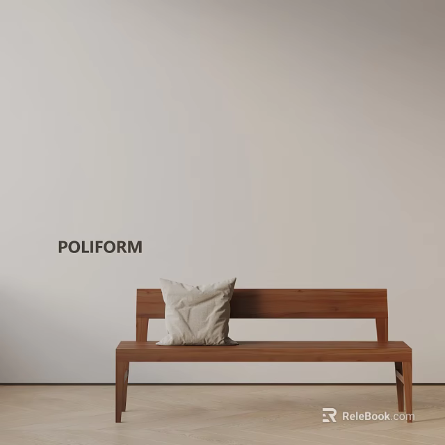 Wooden Sofa Bench With Light Cushion Against Poliform Light Wall 3d model 