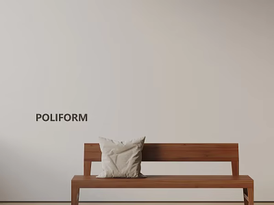 Wooden Sofa Bench With Light Cushion Against Poliform Light Wall 3d model