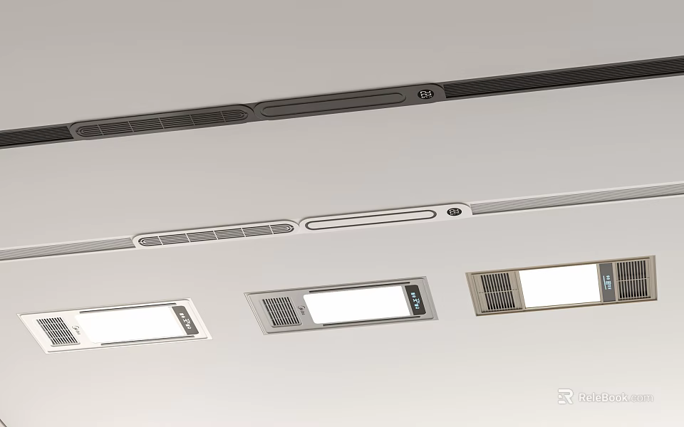 Ceiling Vents And Lighting Panels With Control Units In Modern Interior 3d model 