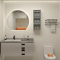 Modern Beauty Hair Salon Interior With Circular Illuminated Shelf Products Illuminated Mirror Beige Chair