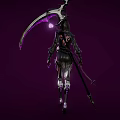 Woman in Black White Outfit with Purple Wings Skull Chains Purple Gem and Sharp Nails