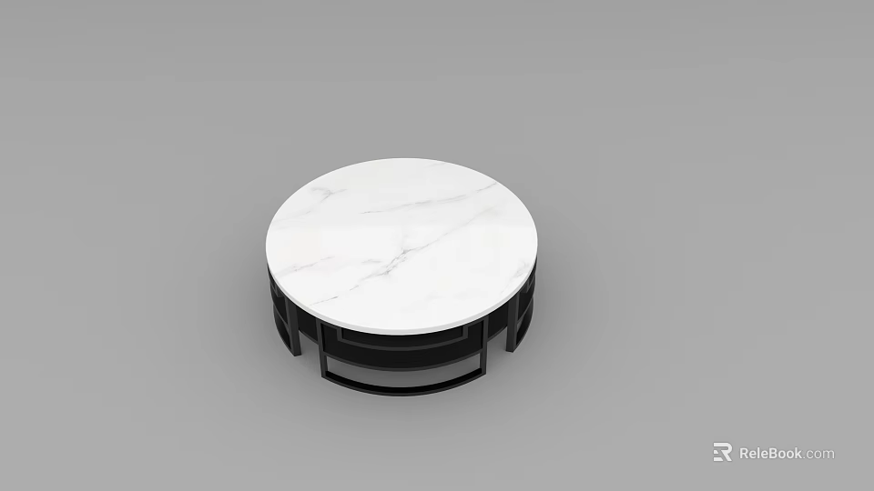 Modern Round Coffee Table With White Marble Top And Black Base 3d model