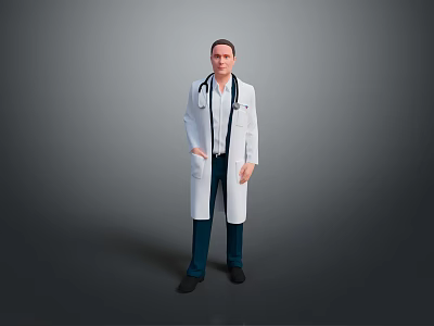 Man in White Doctor Coat With Stethoscope Standing Against Gray Background 3d model