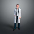 Man in White Doctor Coat With Stethoscope Standing Against Gray Background