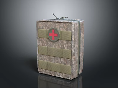 Camouflage Medical Kit With Red Cross And Straps For Daily Use 3d model
