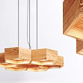 Modern Wooden Cube Geometric Pendant Lights with Warm Ambient Illumination Design