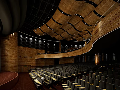 Modern Conference Room Interior Design With Wooden Ceiling And Theater Style Seating 3d model