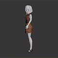 3D Character With White Hair Orange Black Striped Dress Black Belt White Stockings Black Shoes