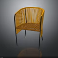 Modern Style Yellow Rattan Woven Chair With Black Metal Frame And Comfortable Design