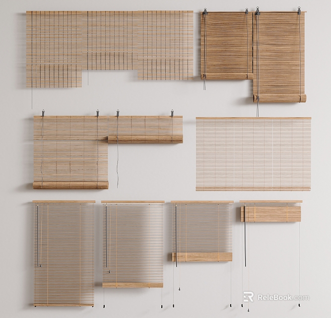 Various Stylish Window Blinds With Modern Design Features And Natural Textures 3d model 