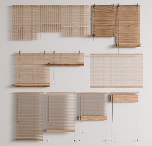 New Chinese-style Roller Bamboo Blinds Roller Blinds Venetian Blinds Combination 3d model