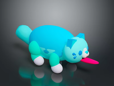 Cute 3D Cartoon Cat Toy With Blue Cyan Body White Paws Pink Tongue 3d model