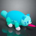 Cute 3D Cartoon Cat Toy With Blue Cyan Body White Paws Pink Tongue