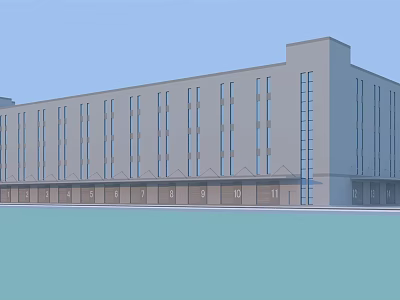 Modern Industrial Factory Building Exterior With Gray Facade And Multiple Windows 3d model