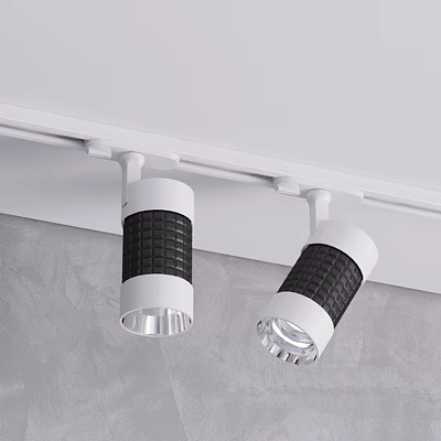 Modern Track Spotlights with White Body Black Mesh and Silver Head for Ceiling Installation 3d model
