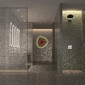 Modern Minimalist Public Toilet Interior Design With Frosted Glass Partition And Creative Colorful Wall Art