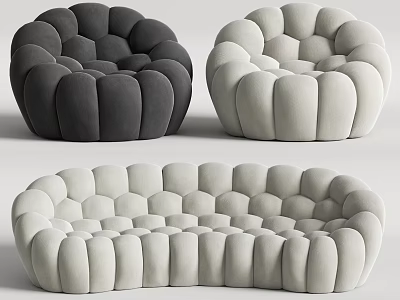 Modern Sectional Sofa With Round Plush Design Soft Velvet Upholstery And Neutral Color Tones 3d model