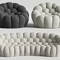 Modern Sectional Sofa With Round Plush Design Soft Velvet Upholstery And Neutral Color Tones