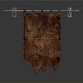 Medieval Brown Banner With Intricate Red Pattern Mounted On Metal Rod