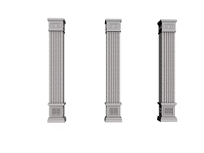 Three Classical Stone Columns With Carved Details And Ornate Bases 3d model