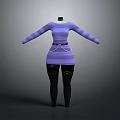 Stylish Purple Striped Dress With Belt Paired With Black Leggings And Decorative Details