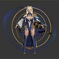 Woman Wearing Blue And Gold Outfit Holding Weapon With Purple Aura And Golden Ring