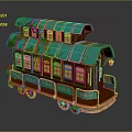 Vintage Tram Model With Green Roof Wooden Structure Decorative Windows And Wheels