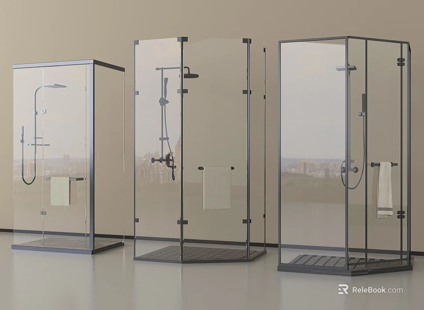 Modern Transparent Glass Shower Enclosures With Shower Head And Towel Holders 3d model 